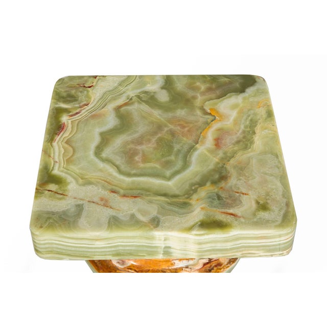 Late 20th Century Roman Style Green & Brown Translucent Onyx Pedestal Column For Sale - Image 5 of 13