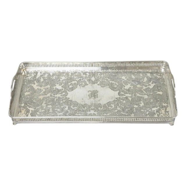Antique Wilcox Victorian Engraved Narrow Silver Plated Trinket Dish "B" Monogram For Sale