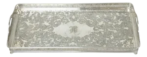 Antique Wilcox Victorian Engraved Narrow Silver Plated Trinket Dish "B" Monogram