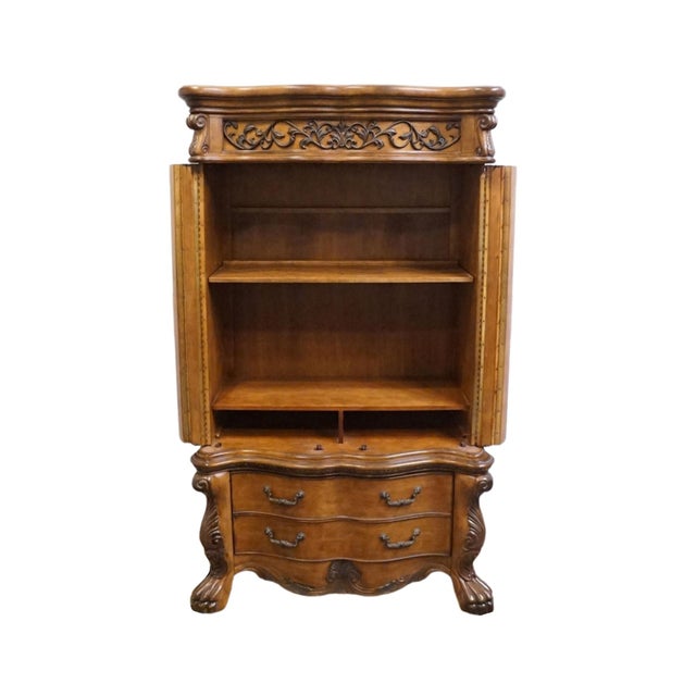 Early 21st Century Aico Furniture Paradisio Collection Birch Contemporary Italian Provincial 52" Media / Clothing Storage Armoire - Amaretto Finish 24890-462 / 24890-473 For Sale - Image 5 of 14