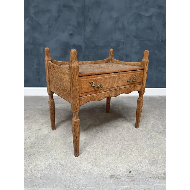 Vintage Oak Nightstand with Brass Handle by Henning Kjærnulf, 1950s For Sale - Image 6 of 8