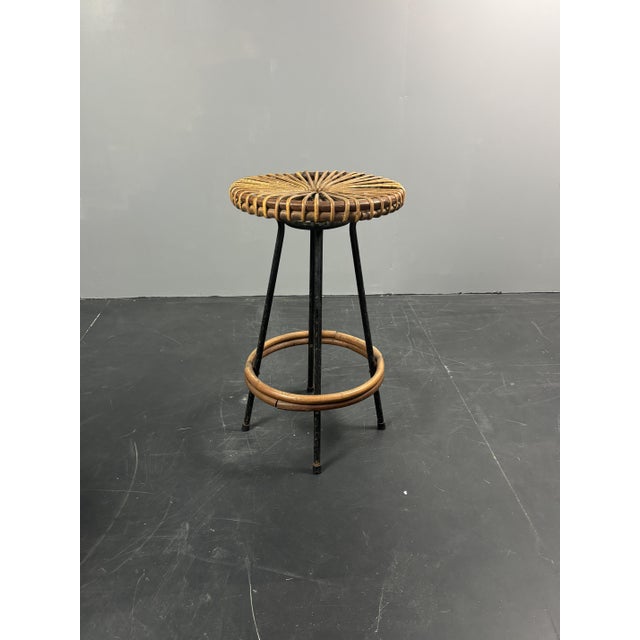 Black Mid-Century Modern Dutch Rattan Bamboo Bar Stool by Dirk Van Sliedrecht for Rohé Noordwolde, 1950s For Sale - Image 8 of 18