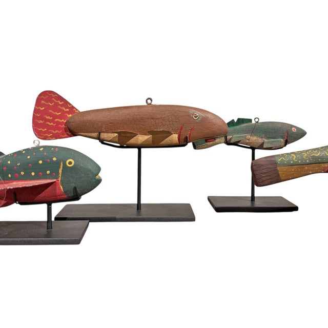 Collection of Five Vintage American Fishing Decoys on Custom Mounts For Sale - Image 4 of 15