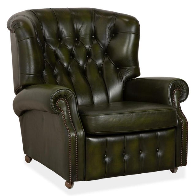 Vintage Chesterfield Green Leather Wade Armchair with Manual Function For Sale - Image 15 of 15