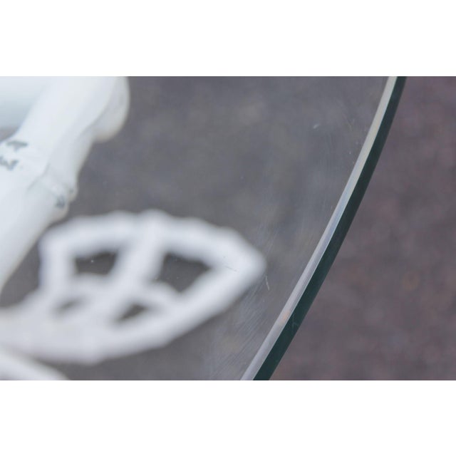 Hollywood Regency Cast Aluminum Faux Bamboo Round Glass Top Patio Table For Sale - Image 4 of 18