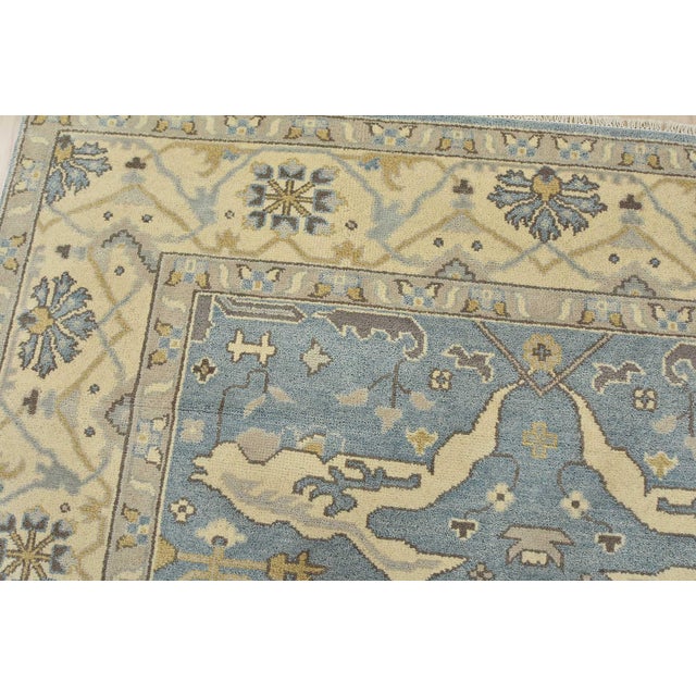 Oushak Rug 8’2” X 10′ Blue Wool Hand-Knotted Carpet For Sale In Philadelphia - Image 6 of 12