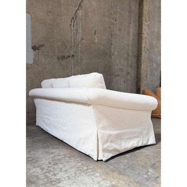 2010s Custom Designer Sourced White Sofa – Rolled Arm, Skirted Base For Sale - Image 5 of 9