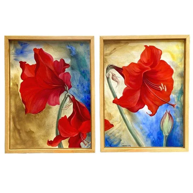 "Red Blossoms 2" Contemporary Botanical Still Life Mixed-Media Painting For Sale - Image 4 of 4
