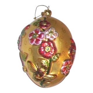 Vintage Blown Glass Gold Egg Ornament For Sale