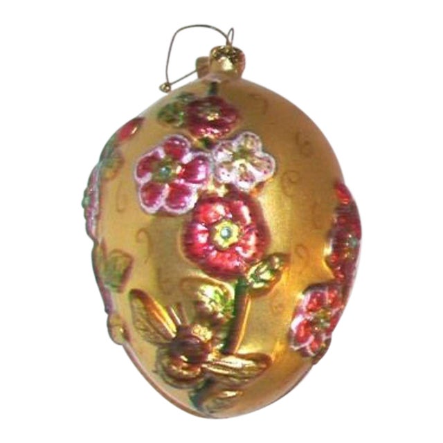 Vintage Blown Glass Gold Egg Ornament For Sale