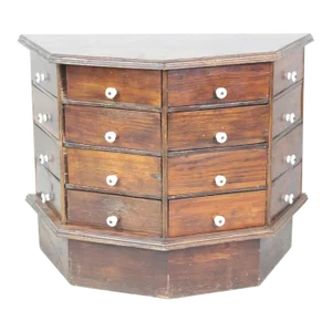 Antique Half Octagon Multi-Drawer Hardware Store Cabinet