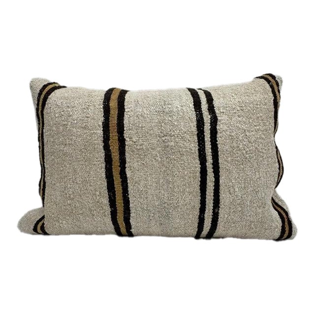 Turkish Hemp Pillow Cushion Natural Beige Brown Pillow Cushion Cover 16" x 24" For Sale