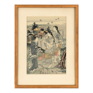 "Plovers at Tamagawa" From "Six Jewel Rivers" - Woodblock Print on Paper by Kubo Shunman