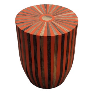 Contemporary Traditional Moroccan Resin and Walnut Wood Stool / Orange Bell Shape For Sale