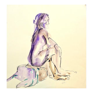 Delicate Violet - Watercolor and Ink Drawing For Sale