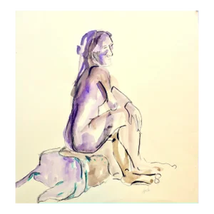 Delicate Violet - Watercolor and Ink Drawing