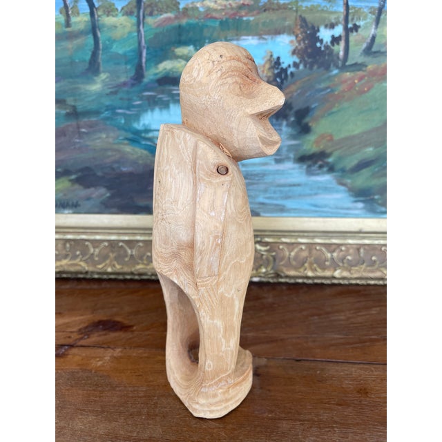 Brown Hand-Carved Mid 20th Century Abstract Wooden Figure Sculpture in Natural Finish. For Sale - Image 8 of 10