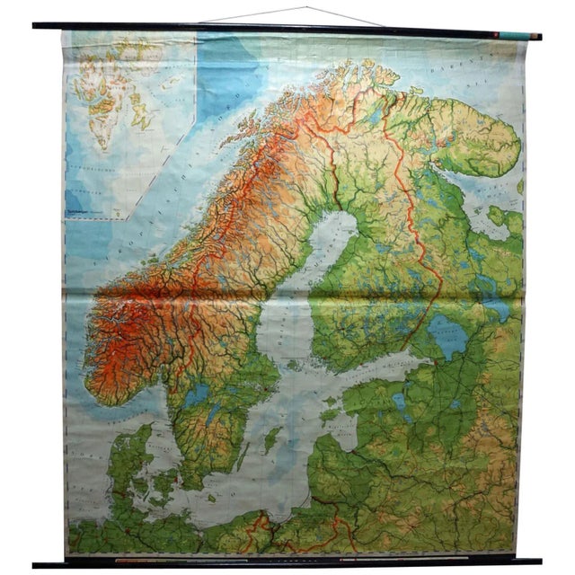 Blue Vintage Scandinavia Norway Sweden Finland Rollable Map Wall Chart Print For Sale - Image 8 of 8