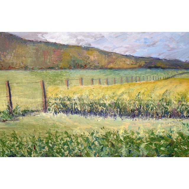 Blue Purple Clouds Above Cornfields on the Farm - Landscape in Oil on Masonite For Sale - Image 8 of 10