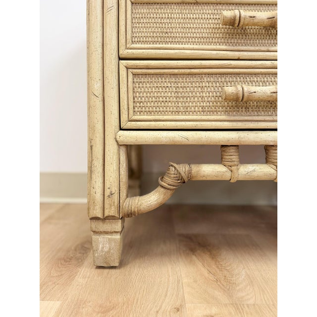 Mid 20th Century Ficks Reed Style Faux Bamboo Nightstand Beige Coastal Hollywood Regency Bedside Table For Sale In Tampa - Image 6 of 13