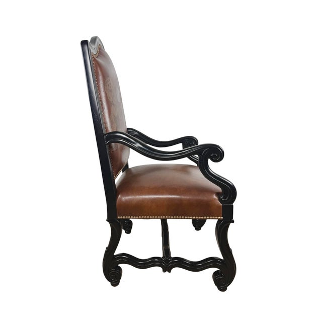 Ferguson Copeland European Country Carved Wood & Leather Crest Armchair For Sale - Image 12 of 17