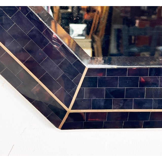 Postmodern C. 1980s Maitland Smith Tessellated Horn Mirror With Console For Sale - Image 3 of 9
