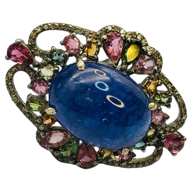 2020s Bochic “Orient” Diamond, Tourmaline & Tanzanite Ring Set In 18K Gold & Silver For Sale - Image 5 of 12