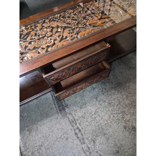 Vintage 1970's Hand Carved Camphor Wood 3 Piece Coffee Table Set For Sale - Image 16 of 16