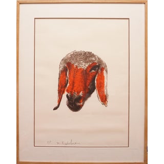 Menashe Kadishman "Red Sheep Head Lithograph Signed Printer's Proof 1980s, Framed For Sale