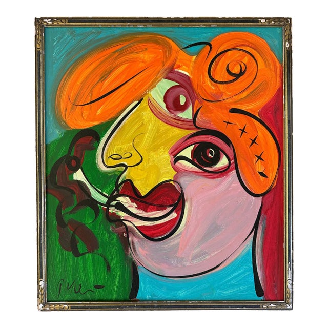 Original Peter Keil Abstract Portrait Painting Framed For Sale