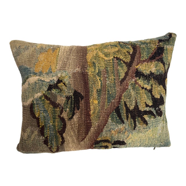 17th Century Flemish Tapestry Verdure Floral Pillow For Sale