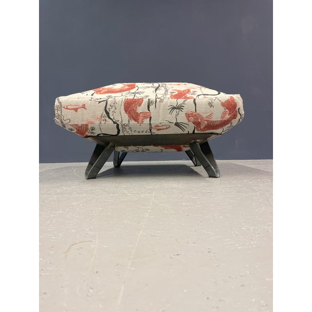 Pouf with Fish-Patterned Square Pillow and Iron Legs For Sale - Image 11 of 13