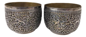 Antique 19th Century Indian Silver Bowls - a Pair