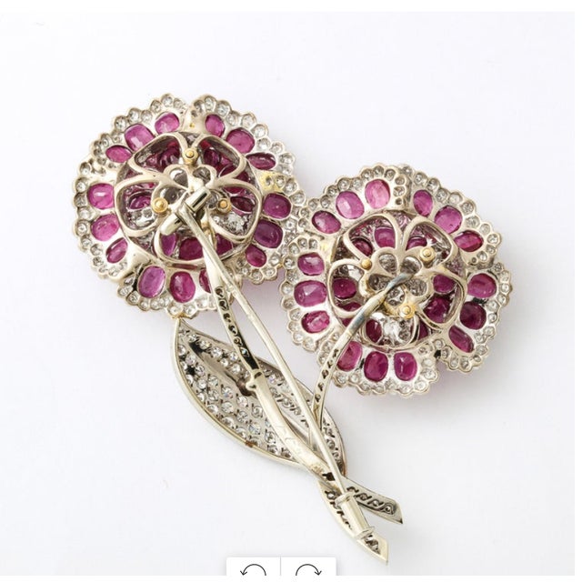 18kt White Gold Ruby & Diamond Brooch Ca 1950 For Sale - Image 9 of 11