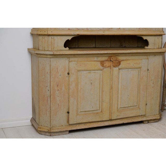 Wood Large Antique Swedish Gustavian Style Folk Art Handmade Pine Cabinet For Sale - Image 7 of 17