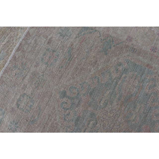 2020s Hand Knotted Modern Oushak on Light Taupe Background With Light Coral L. Blue For Sale - Image 11 of 12