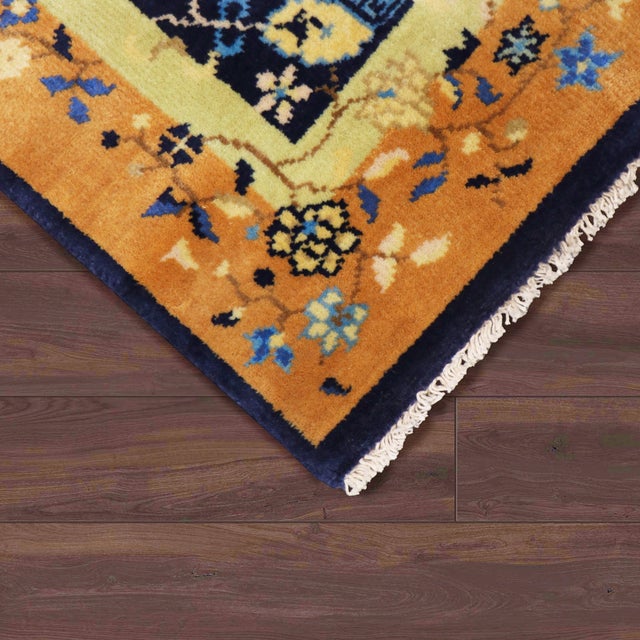 Traditional Pasargad Home Art Deco Blue Wool Area Rug, 4' 2'' X 6' 1'' For Sale - Image 3 of 4