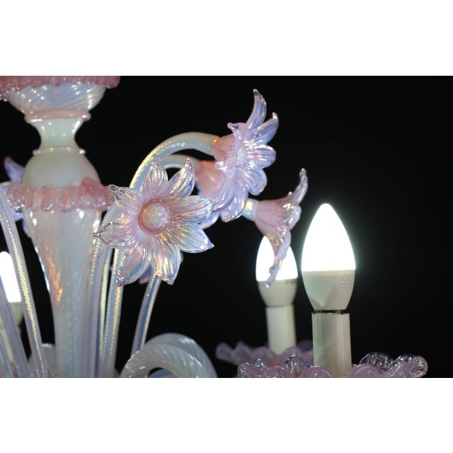 1960s Extraordinary Murano Glass Chandelier Adorned With Pink Flowers For Sale - Image 15 of 15