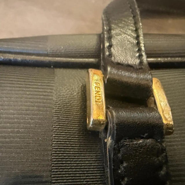 A 2000s Fendi Black Pequin Canvas and Leather Shoulder Bag For Sale - Image 11 of 18