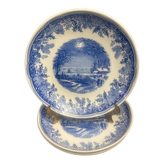 Spode Winters Eve Blue 8 1/2” Pasta Bowl-Set of 3 For Sale