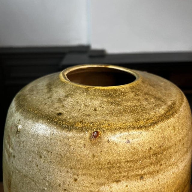 Modern Modernist Large-Fired Salt Stoneware Yellow Vase without Neck from Bouffioulx, 1950s For Sale - Image 3 of 14