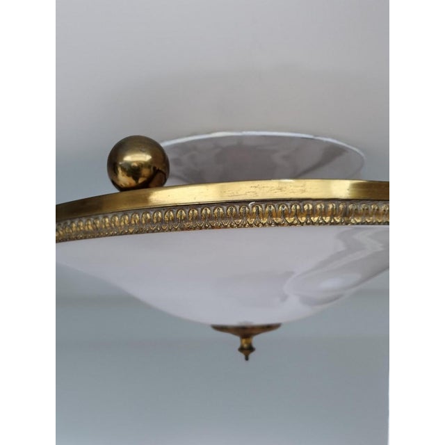 Neoclassical Empire Plafonniere Ceiling Lamp in Opaline Glass and Gilt Brass, 1940s For Sale - Image 4 of 15