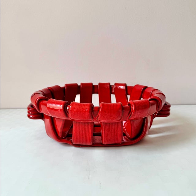 Vintage Tadinate Style Red Woven Ceramic Basket For Sale - Image 4 of 7