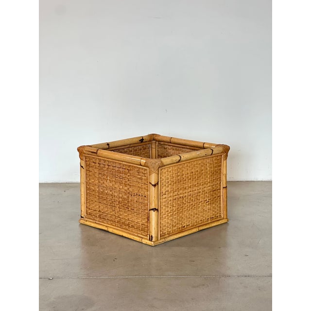 Brown Wicker and Bamboo Planter, 1970s For Sale - Image 8 of 8
