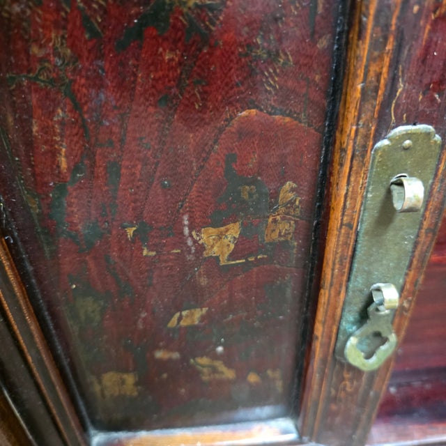 Antique Late Qing Chinese Red and Black Lacquer Cabinet With Gilt Floral Decoration & Brass Hardware, Circa 1900 For Sale - Image 9 of 14