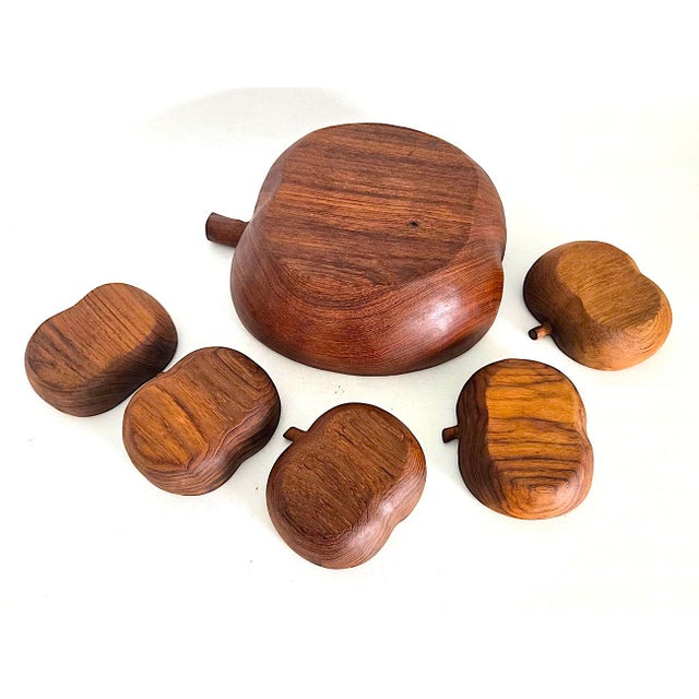 Mid 20th Century Teak Wood Apple Shaped Salad Bowls, 6 Pieces For Sale - Image 10 of 10