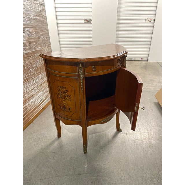 1990s Demi-Lune Accent Cabinet Italian Neoclassical Style Faux Marquetry For Sale - Image 9 of 12