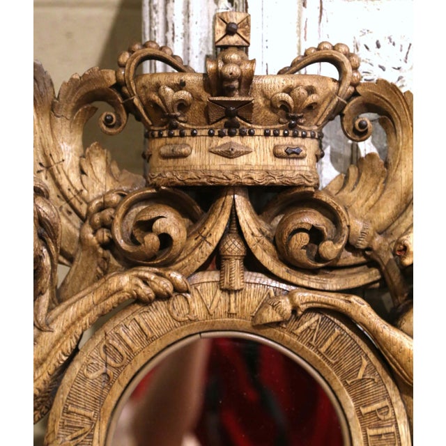 Mid-19th Century French Black Forest Bleached Oak Royal Coat of Arms Mirror For Sale In Dallas - Image 6 of 11