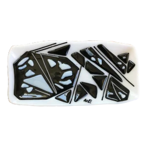 1980s Vintage Mid-Century Modern Glass Black and White Abstract Wall Plaque Artwork Dish