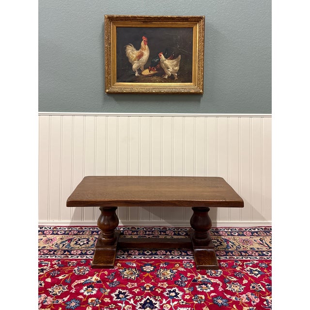 Brown Antique French Farmhouse Coffee Table Bench Baluster Pedestal Oak c.1930s For Sale - Image 8 of 17